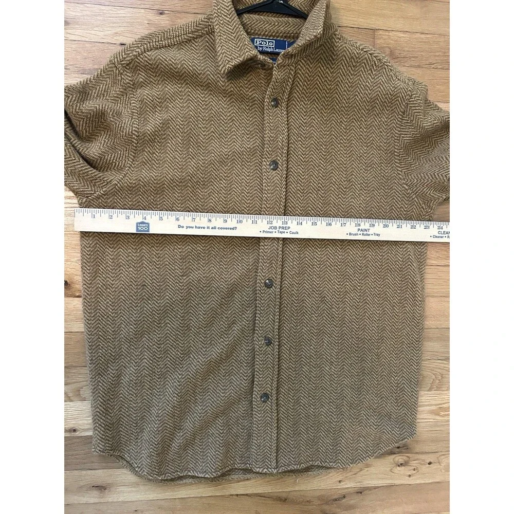 Rare Vintage Polo Ralph Lauren Men’s Button Down Herringbone Wool Shirt Size L